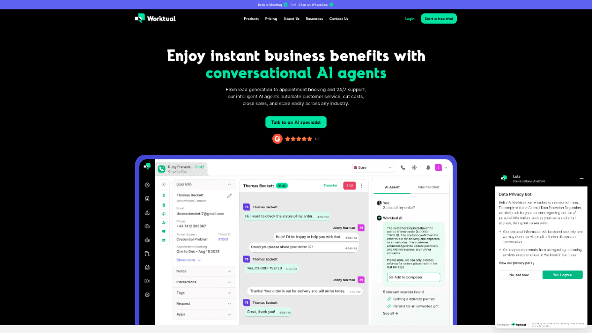worktual ai ecommerce chatbot